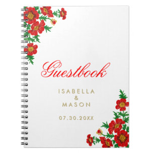 Caderno Espiral Flores Vermelhas bonito - Guestbook