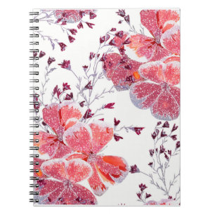 Caderno Espiral Flores vermelhas cor-de-rosa em branco.notebook