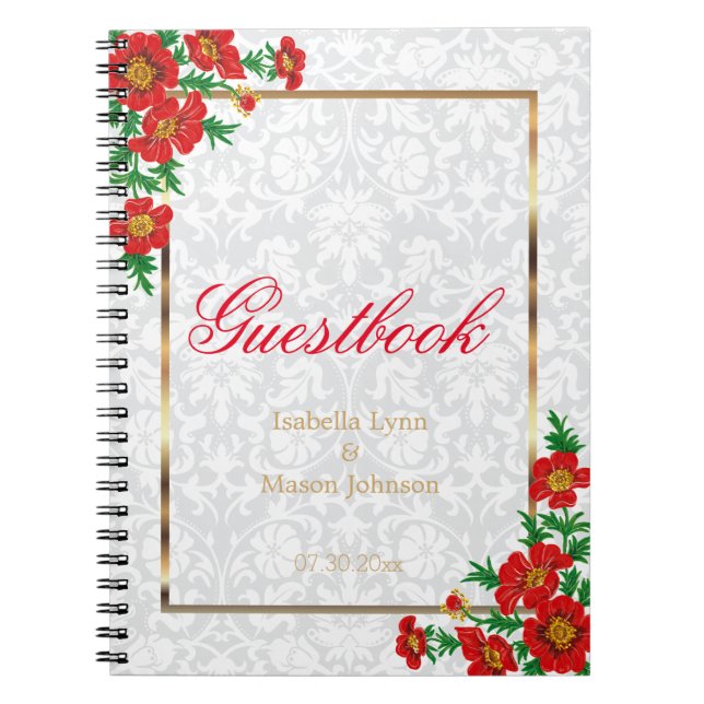 Caderno Espiral Flores Vermelhas Elegantes - Guestbook (Frente)