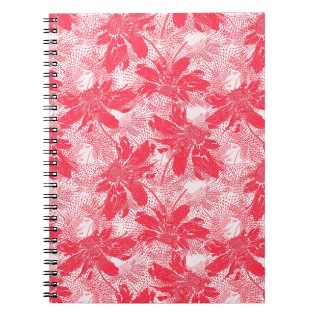 Caderno Espiral Flores vermelhas em branco. (Frente)