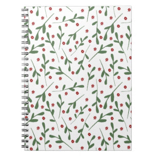 Caderno Espiral Flores vermelhas, padrão das folhas verdes