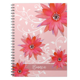 Caderno Espiral Flores Vermelhas Whimsical Folhas Suavemente Acres