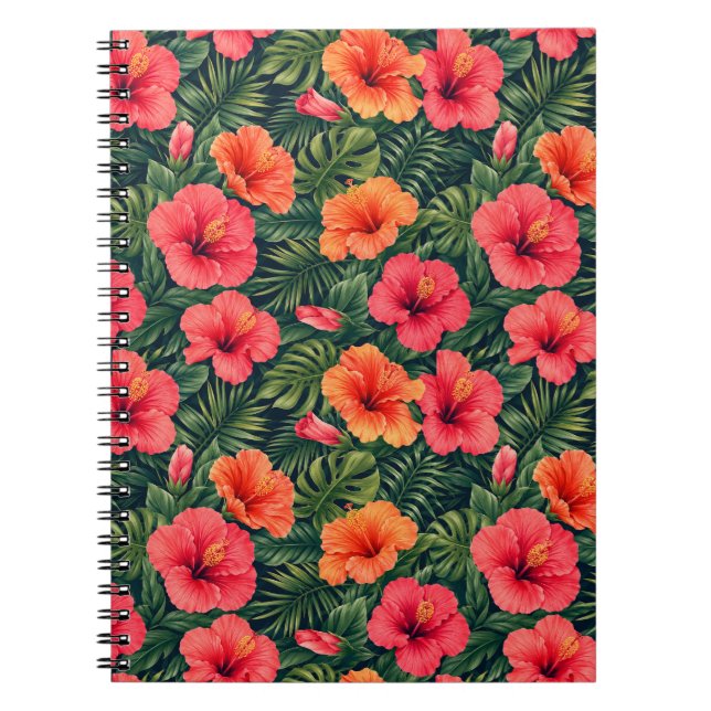 Caderno Espiral Flores Vibrantes de Hibisco Tropical (Frente)