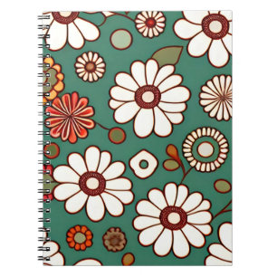 Caderno Espiral Flores Vintage em Fundo Verde