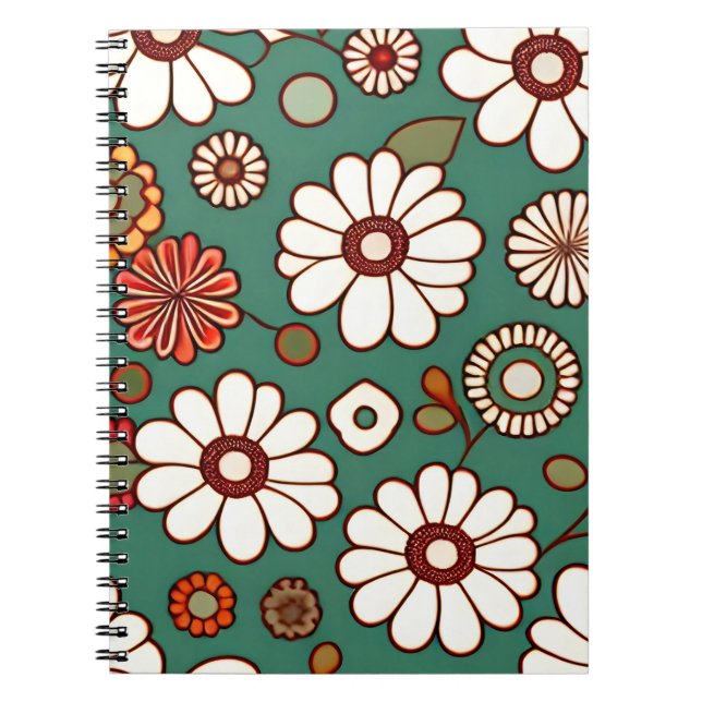 Caderno Espiral Flores Vintage em Fundo Verde (Frente)