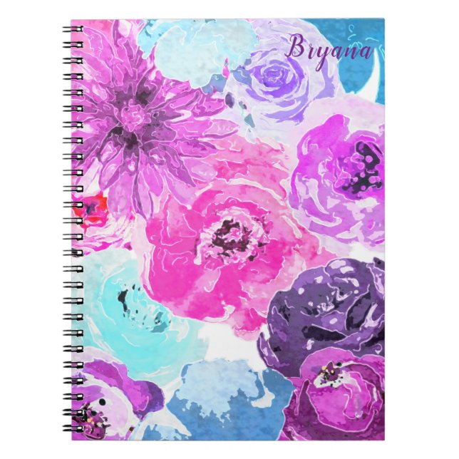 Caderno Espiral Flores Violetas Violetas Vivas, Flores Florais Ros (Frente)