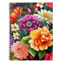 Caderno Espiral Flores vívidas coloridas