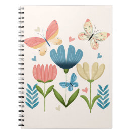 Caderno Espiral Flores Whimsical e Borboletas