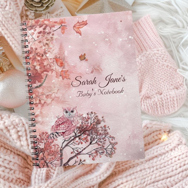 Caderno Espiral Floresta de inverno rosa moderna Bebê (Pink Woodland Babys Notebook)