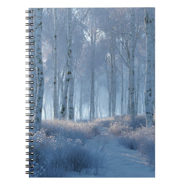 Caderno Espiral Floresta de Neve Radiante de Bétula (Frente)