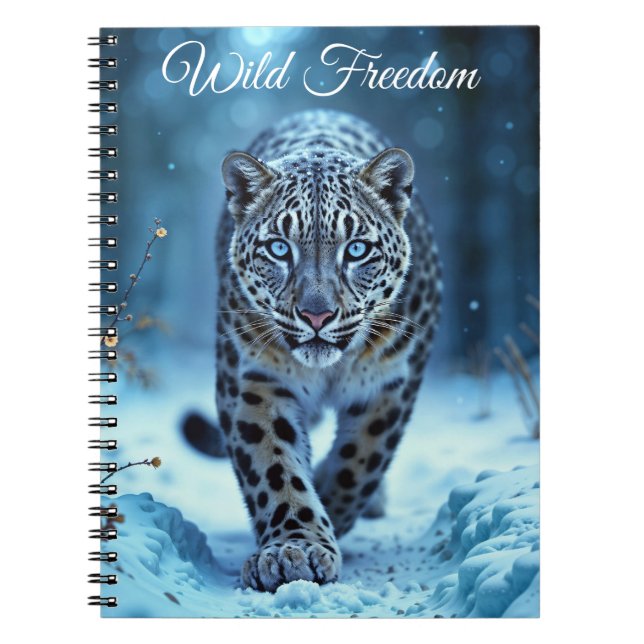 Caderno Espiral Floresta encantada de leopardo-da-neve selvagem (Frente)