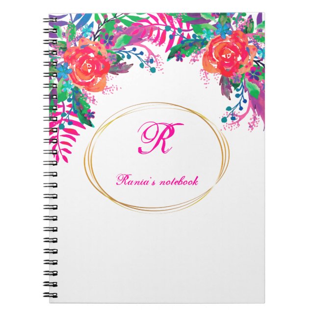 Caderno Espiral floresta floral de fronteira de ouro personalizada (Frente)