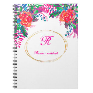 Caderno Espiral floresta floral de fronteira dourada personalizada