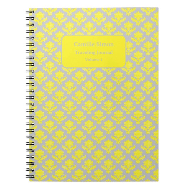 Caderno Espiral Floresta Francesa Personalizada Amarelo e Cinzas (Frente)