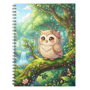 Caderno Espiral Floresta Kawaii de Coruja