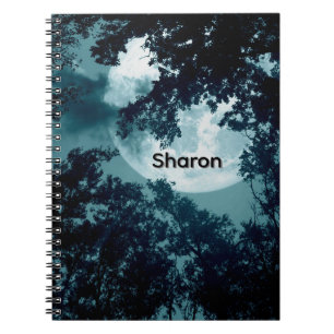 Caderno Espiral Floresta Noturna Encantadora com Lua Completa