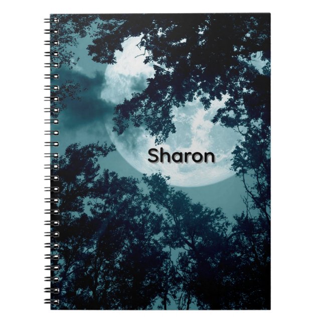 Caderno Espiral Floresta Noturna Encantadora com Lua Completa (Frente)