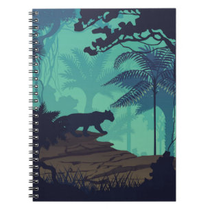 Caderno Espiral Floresta tropical, fundo da noite de onça.