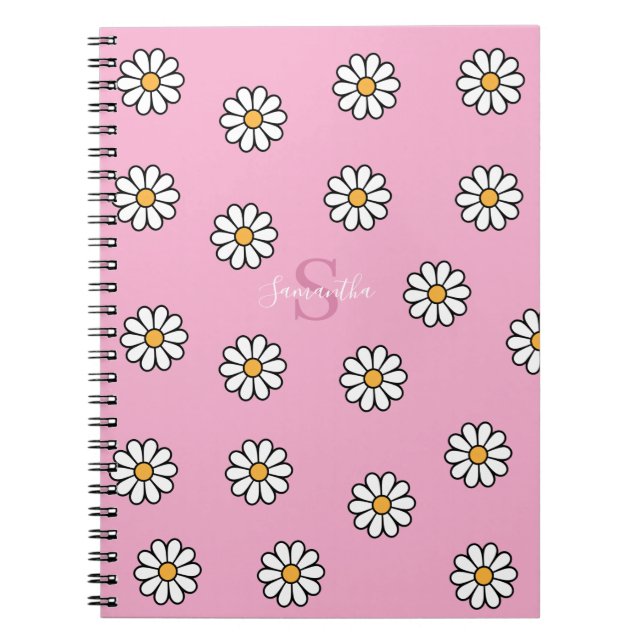 Caderno Espiral Flórida de margarida branca e giro personalizada (Frente)