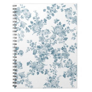 Caderno Espiral Flórida elegante boêmia branca azul-Vintage