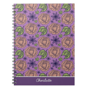Caderno Espiral Florim roxo grande floral com nome