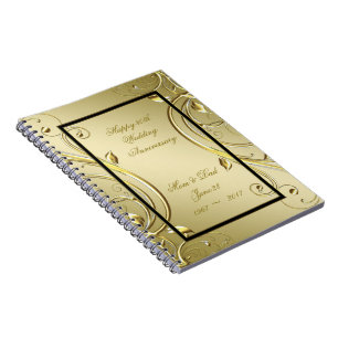 Caderno Espiral Flourish Gold Preto Aniversário de Bodas de 50 ano