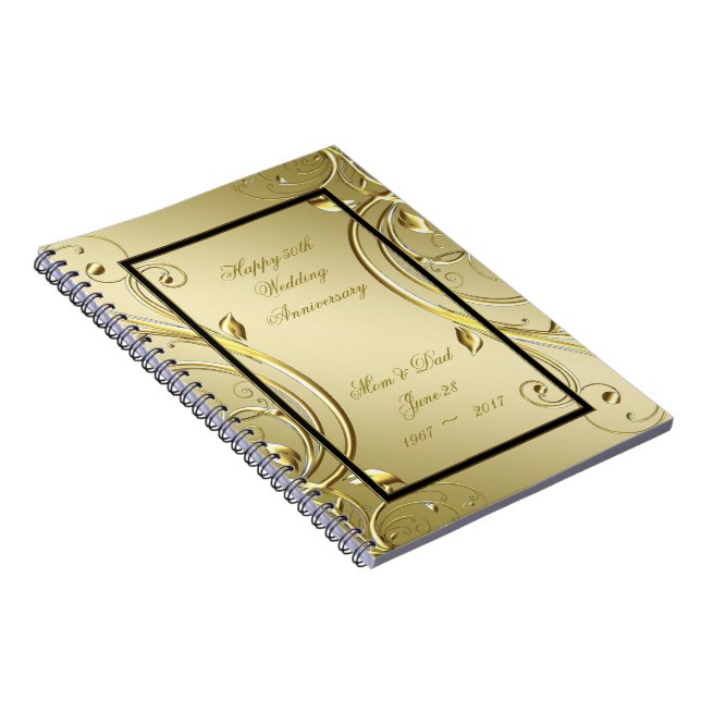 Caderno Espiral Flourish Gold Preto Aniversário de Bodas de 50 ano (Lado Direito)