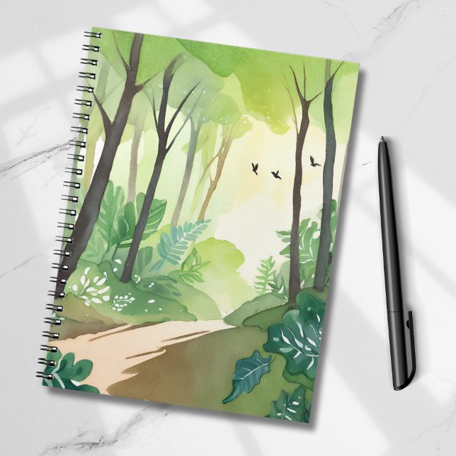 Caderno Espiral Flourishing Green Forest | Nature Watercolor (Criador carregado)