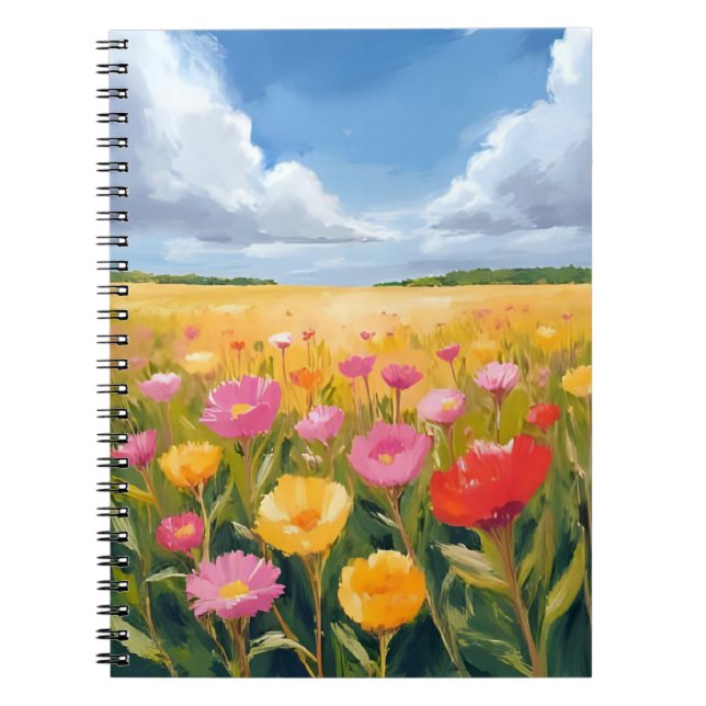 Caderno Espiral Flower Field Landscape Painting Watercolor (Frente)