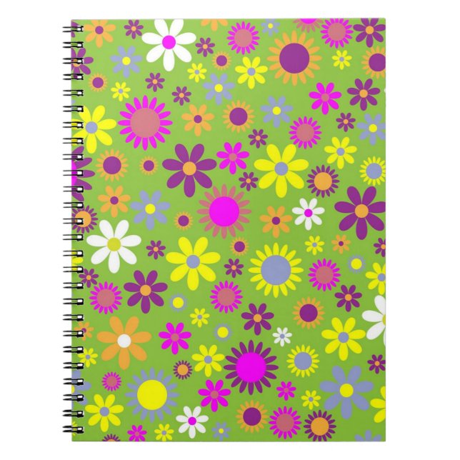 Caderno Espiral Flower Power Bright Green Pattern (Frente)