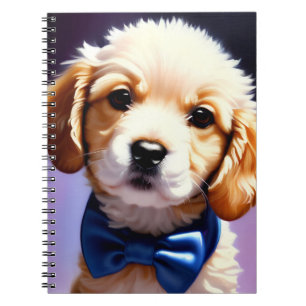 Caderno Espiral Fluffy Puppy Adorável w Arco azul
