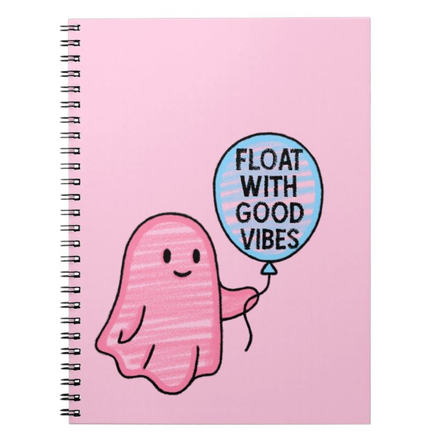 Caderno Espiral Flutuar com boas vibrações, fofo design (Frente)
