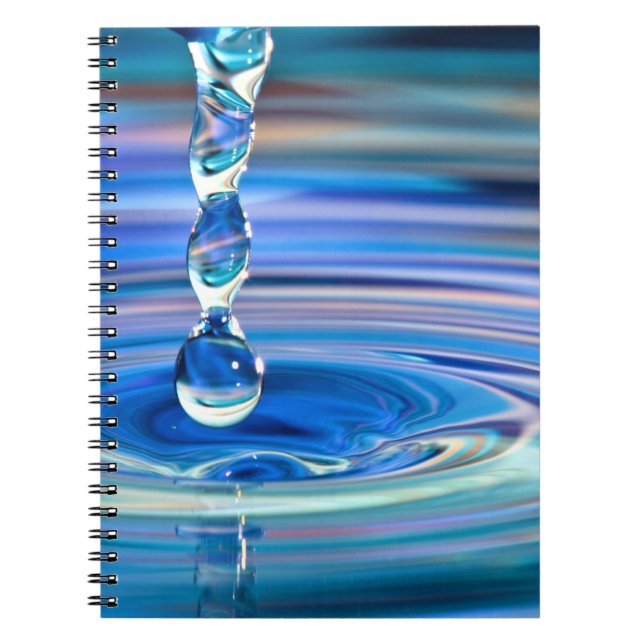 Caderno Espiral Fluxo claro das gotas da água azul (Frente)