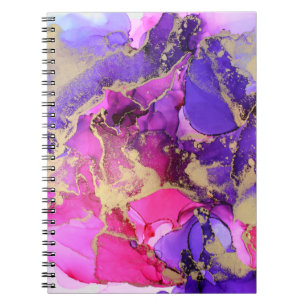 Caderno Espiral Fluxo de Tinta Dourada Rosa Púrpura Deluxe. Camada