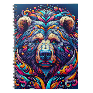 Caderno Espiral Fluxo do Urso Celestial – Arte Tribal Vibrante