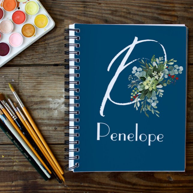 Caderno Espiral Fluxos silvestres de aquarelas eucalipto azul inic (Criador carregado)