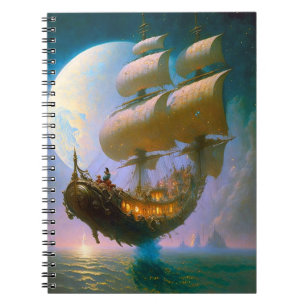 Caderno Espiral Flying Ship Fantasy Art