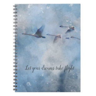 Caderno Espiral Flying Tundra Swans Artistic Blue Background Photo