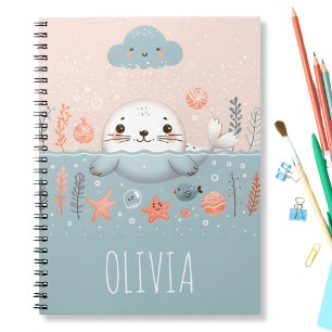 Caderno Espiral Foca bebê caprichosa fofa no mar