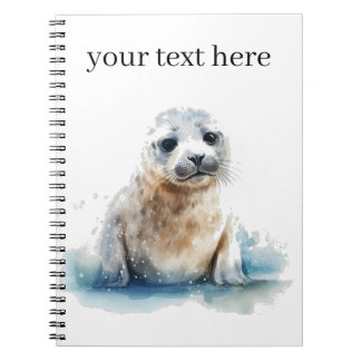 Caderno Espiral Foca Filhote Encantadora em Aquarela, personalizad