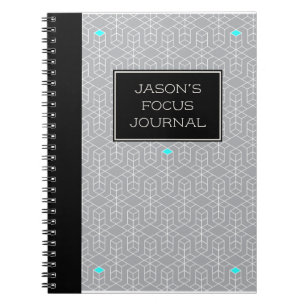 Caderno Espiral Foco Geométrico Personalizável em Preto e Cinza