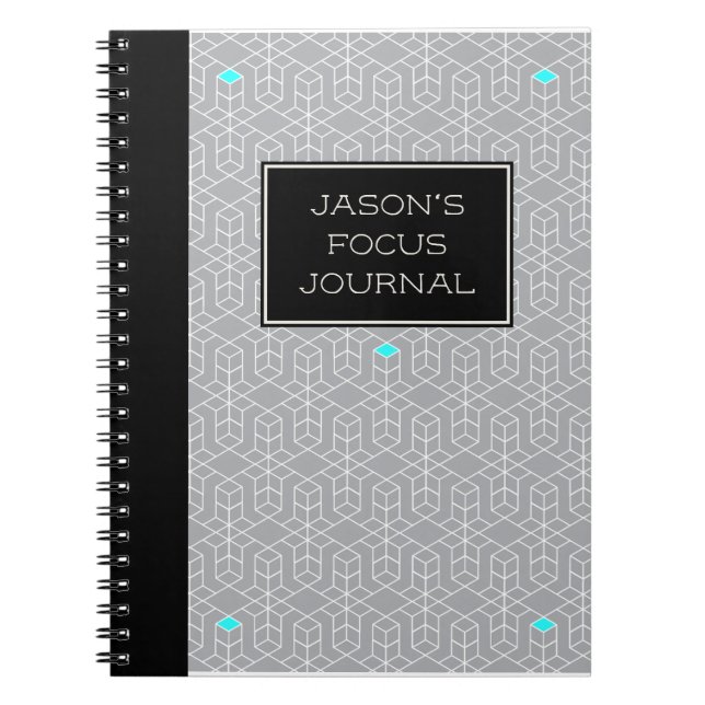 Caderno Espiral Foco Geométrico Personalizável em Preto e Cinza (Frente)