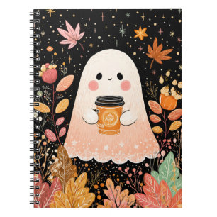 Caderno Espiral Fofa Fantasma de Outono com Café de Abóbora – Outo