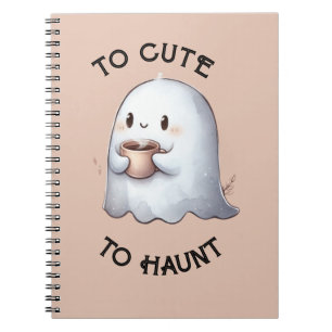 Caderno Espiral Fofa Fantasma Kawaii Segurando Café Aquarela