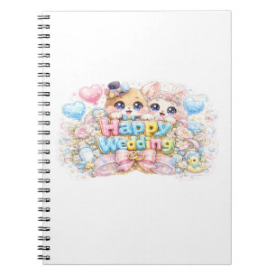 Caderno Espiral Fofa Kawaii Casal Feliz Animais Pastel Pi