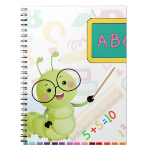Caderno Espiral Fofa Professora Lagarta Pequena de Volta à Escola 