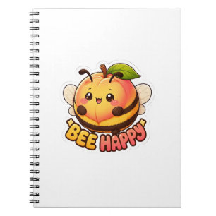 Caderno Espiral Fofo Kawaii Abelha Pêssego Feliz Piada Divertida