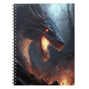 Caderno Espiral Fogo Dragão Fantasia Art Notebook