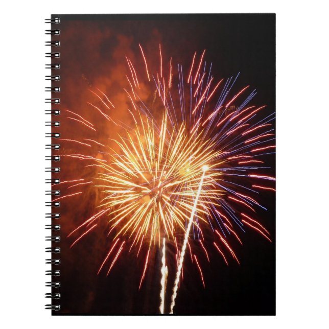 Caderno Espiral Fogos de artifício vermelho, branco e azul I Patri (Frente)