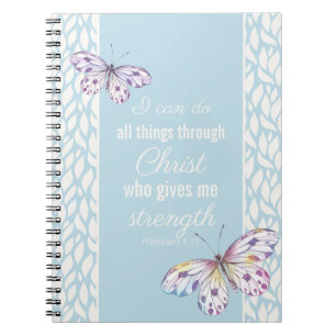 Caderno Espiral Foguete de borboleta Philippians 4:13